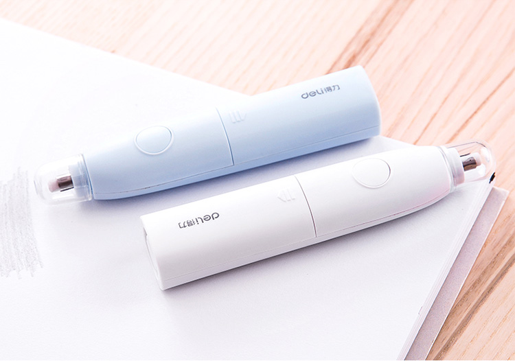 得力deli7107371074学生时尚电动橡皮擦绘画美术橡皮含10枚替芯皓月白